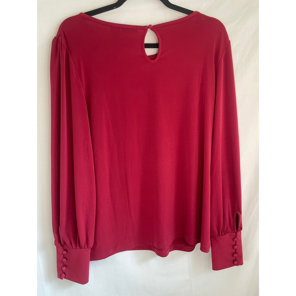 Tahari Womens XL Burgundy Red Button Cuff Long Sleeve Blouse Stretch Top - Picture 3 of 13
